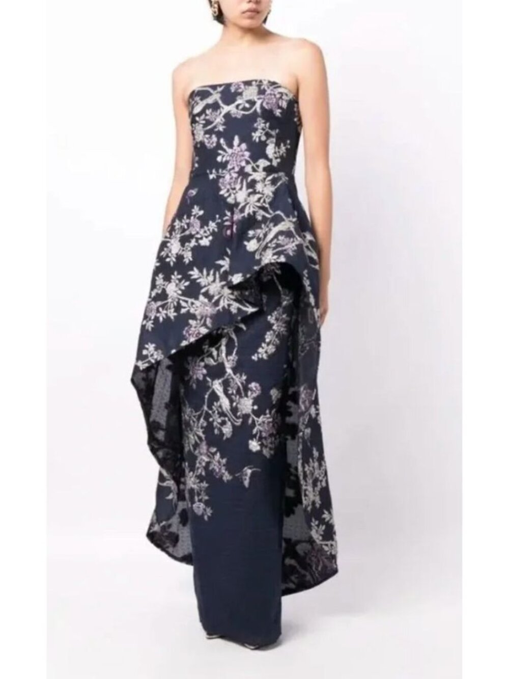 Marchesa $1,095 Gilded Cloqué-Effect Strapless Gown Size 8 Chinoiserie Jacquard